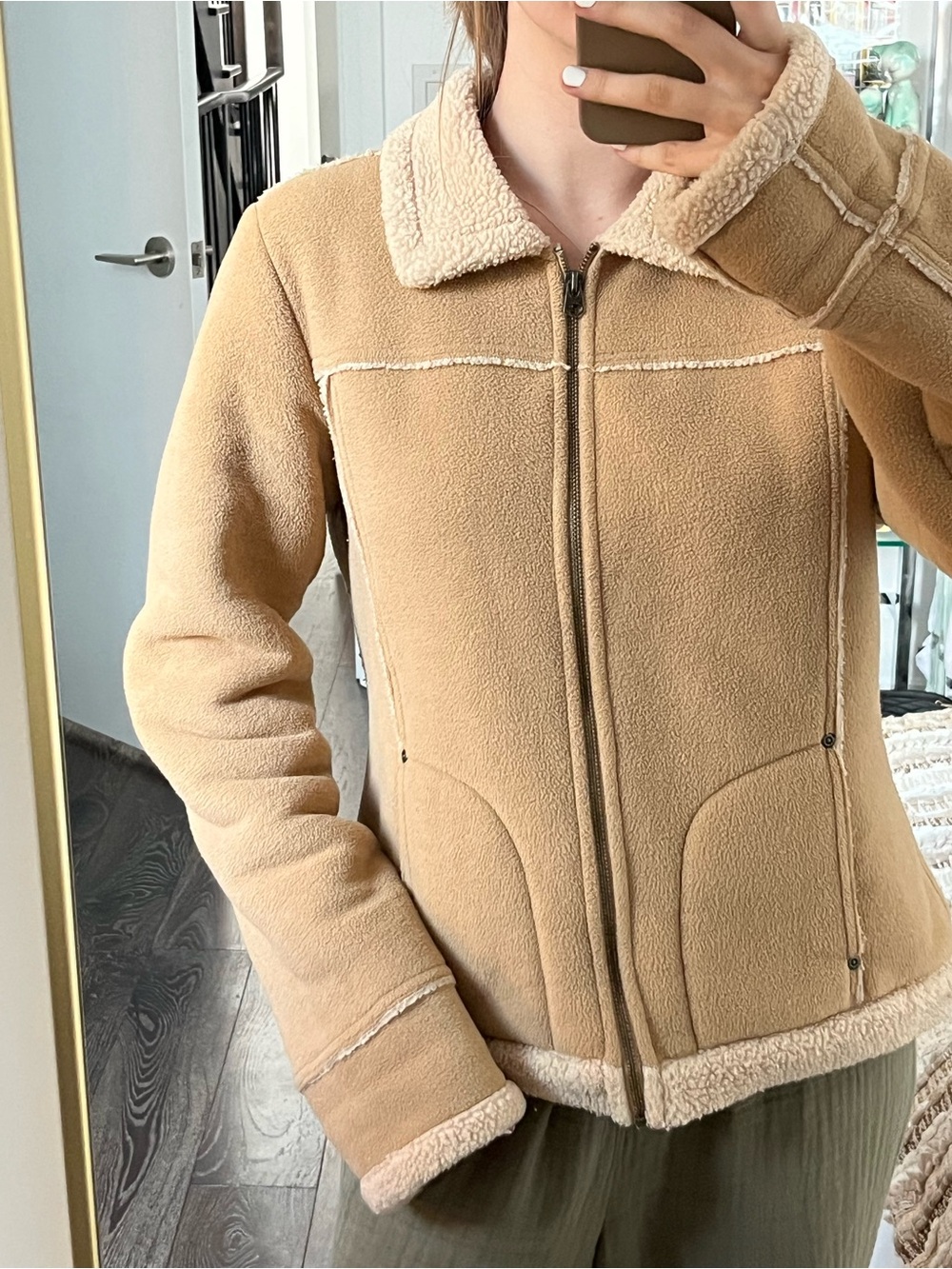Vintage Reitmans Camel Sherpa-Trim Teddy Jacket - Perfect Fall Coat